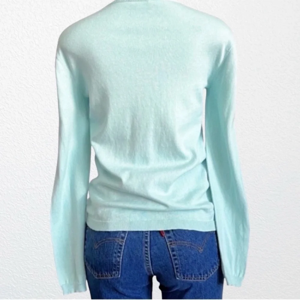 Two Bees Cashmere Allover Pineapple Print Pullover Sweater Aqua SZ M - Picture 4 of 10